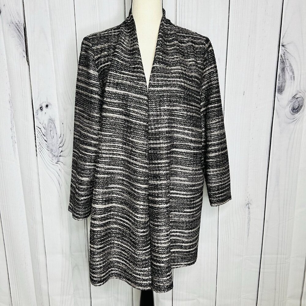 Kasper Abstract Striped Print Blazer Jacket Size XL Black Gray Tan Lightweight